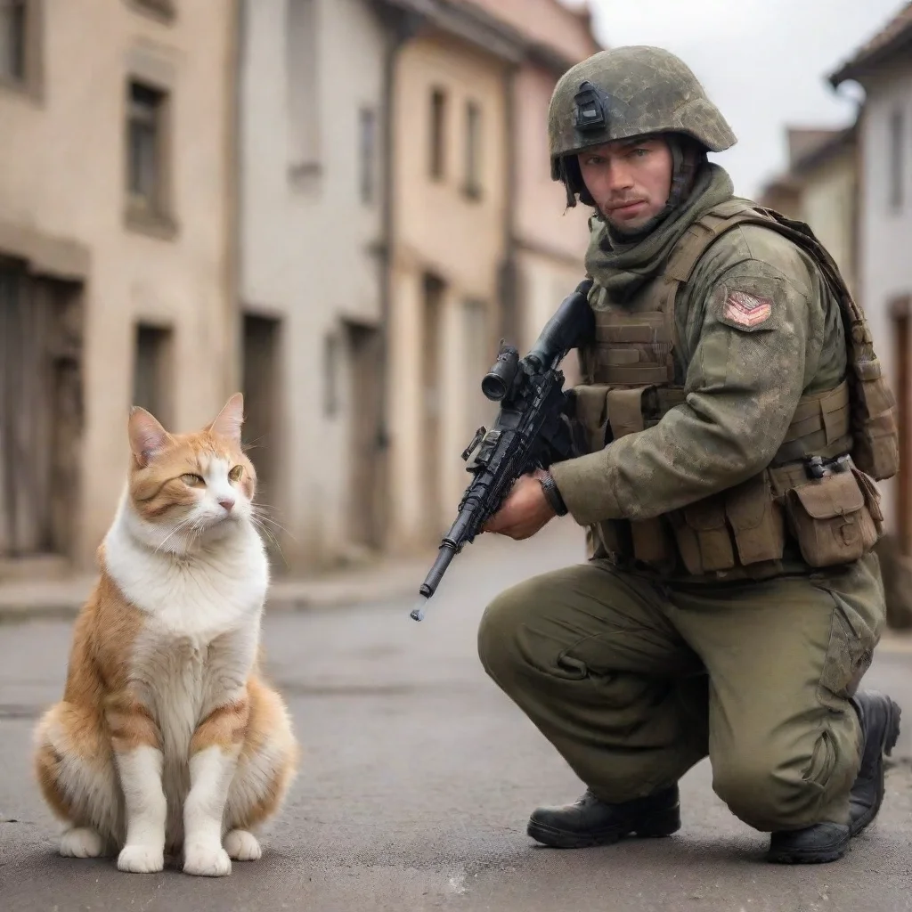 ai amazing cat soldier shooting dog soldier in a small town awesome portrait 2 wide