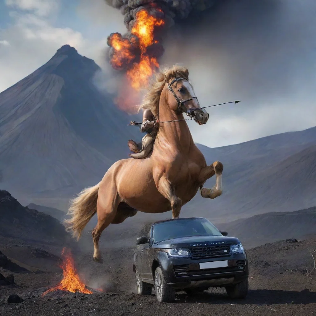 ai amazing centaur throwing an arrow to a range rover with volcano background awesome portrait 2
