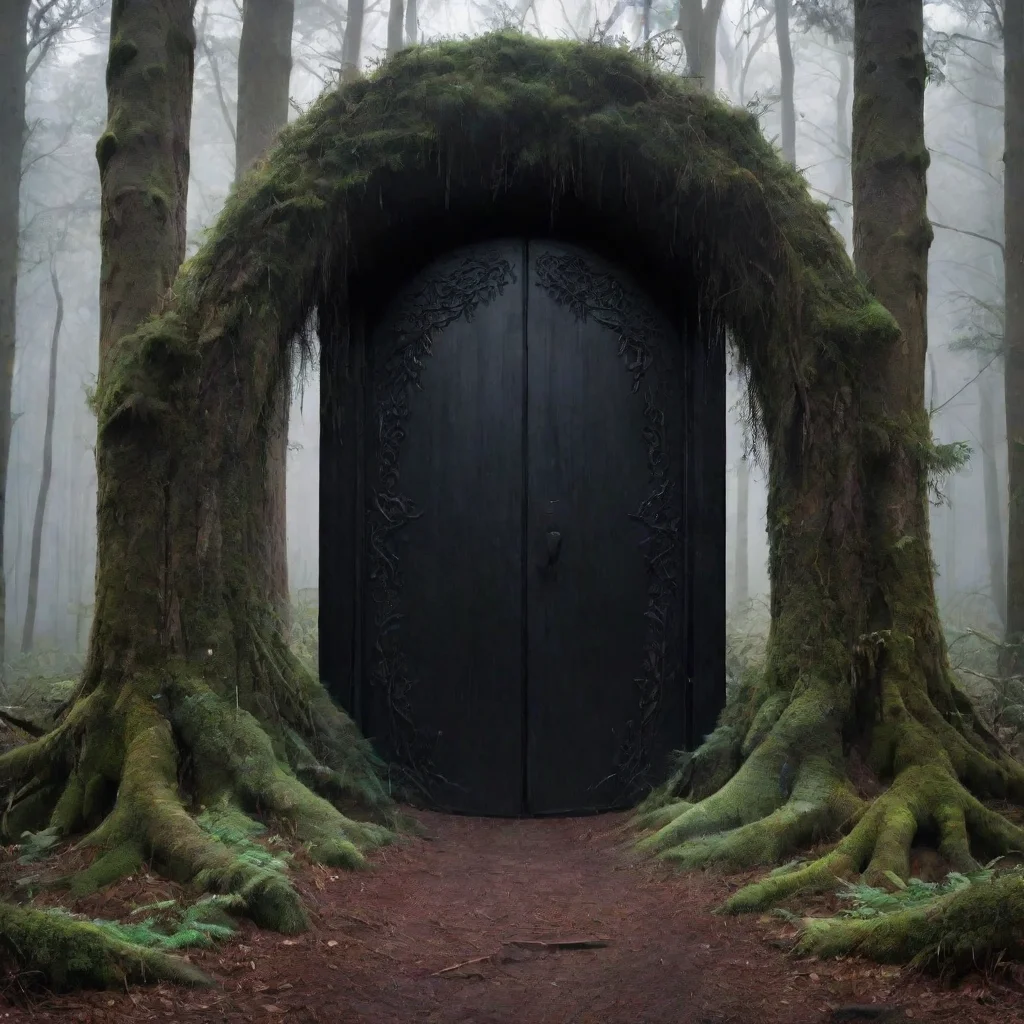 ai amazing centered in the middle of the forest lays a door to another world a portal to another dimension dark and gloomy 