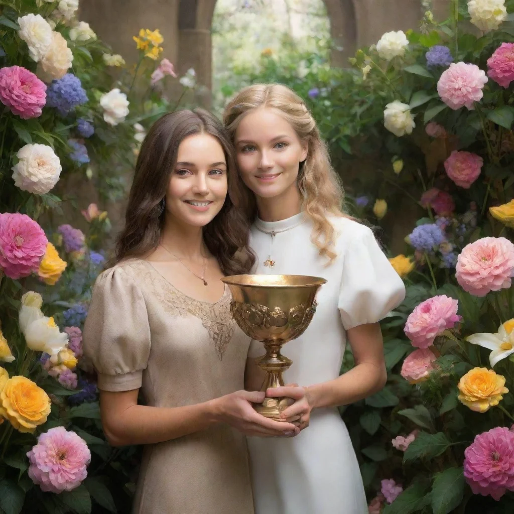 ai amazing chalice and sandy in a flower place awesome portrait 2 tall