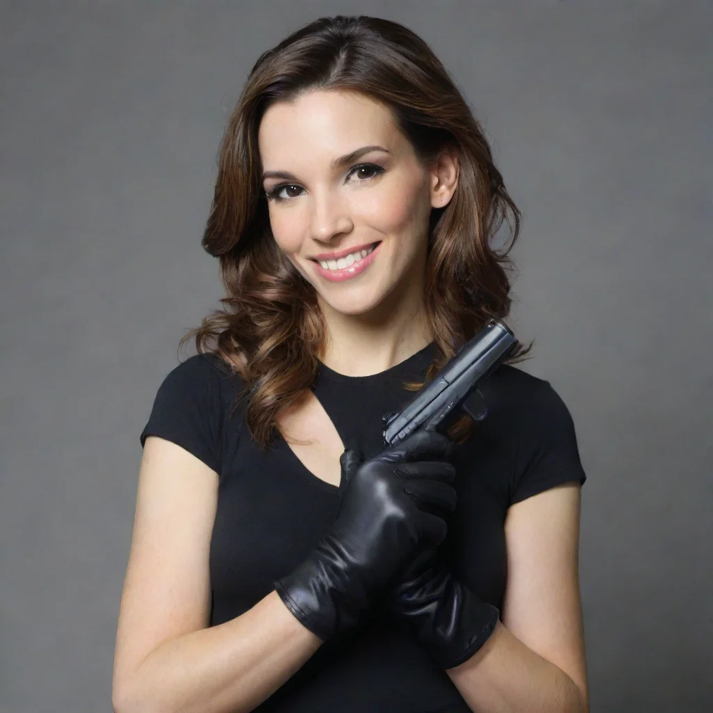 ai amazing christy carlson romanosmiling with black gloves and gun awesome portrait 2