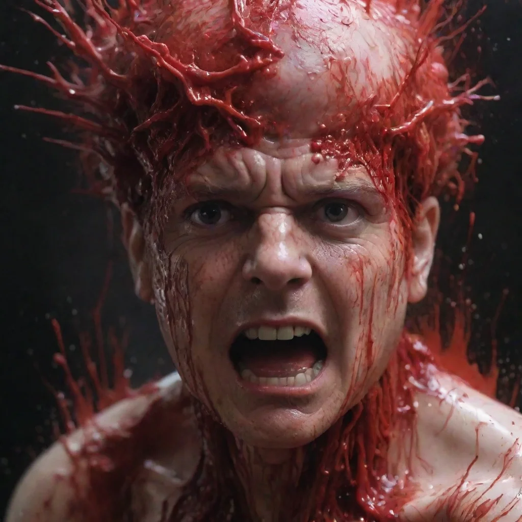 amazing close up horror movie scanners head exploding with a splatter of red water brain matter insanely detailed and in