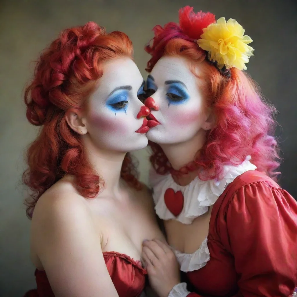 ai amazing clown girls kissing awesome portrait 2
