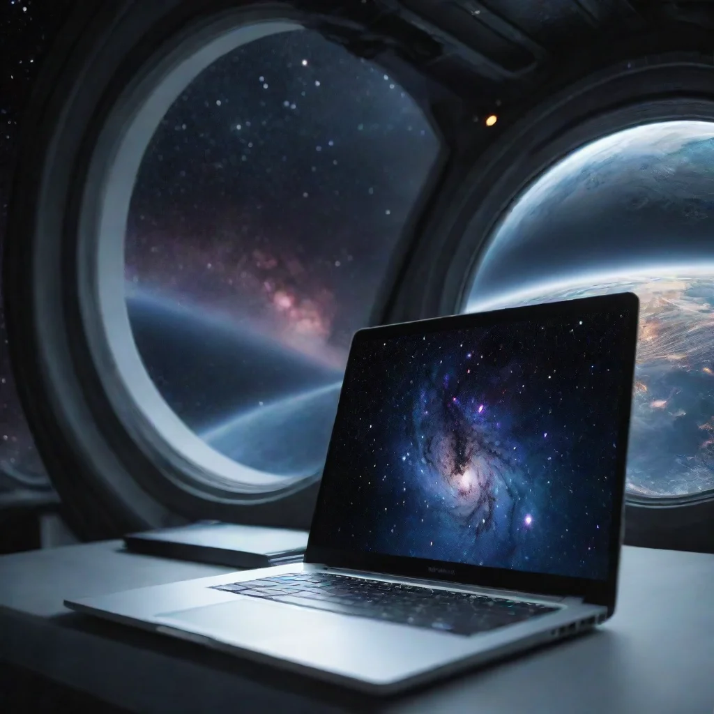 ai amazing coding on laptop space station other galaxy in window aesthetic hd awesome portrait 2