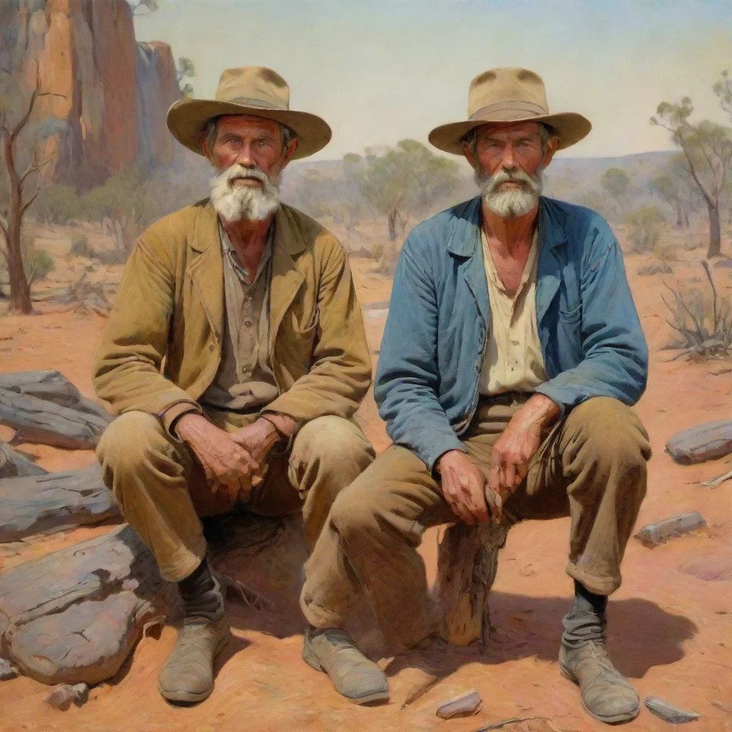  amazing color sketch of two 19th century australian prospecters striking gold in the outback awesome portrait 2 wide