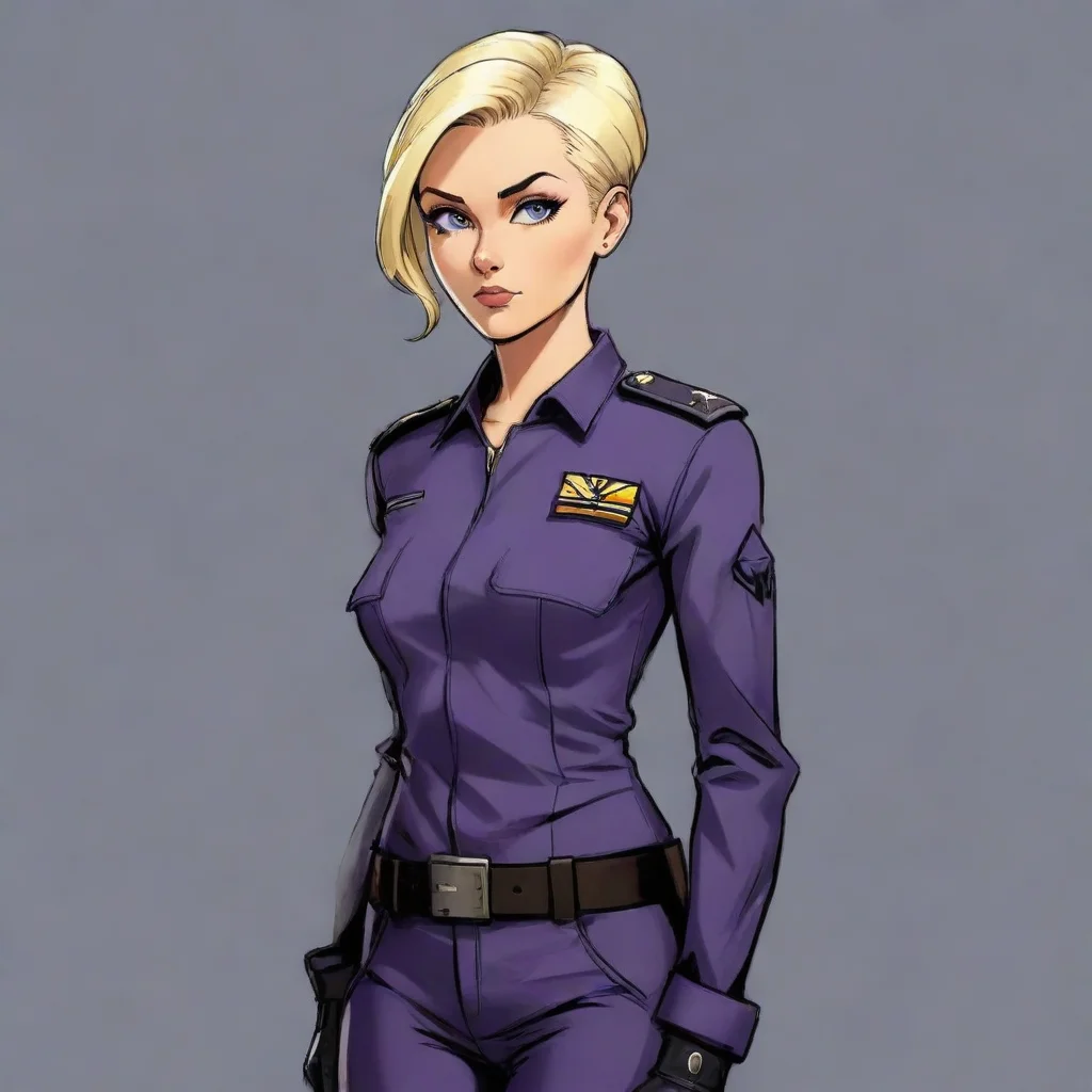  amazing comic drawn styleattractive skinny west european womanblonde hairshort pixie haircutdark purple ww2 military uni