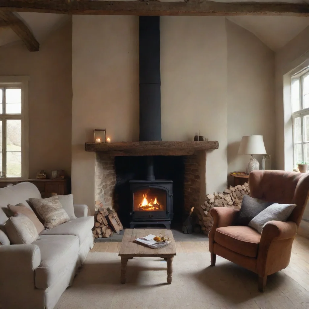 ai amazing cosy living room scenebig chair facing the viewerfireplace without a fireand large turned off tv on the wall awe