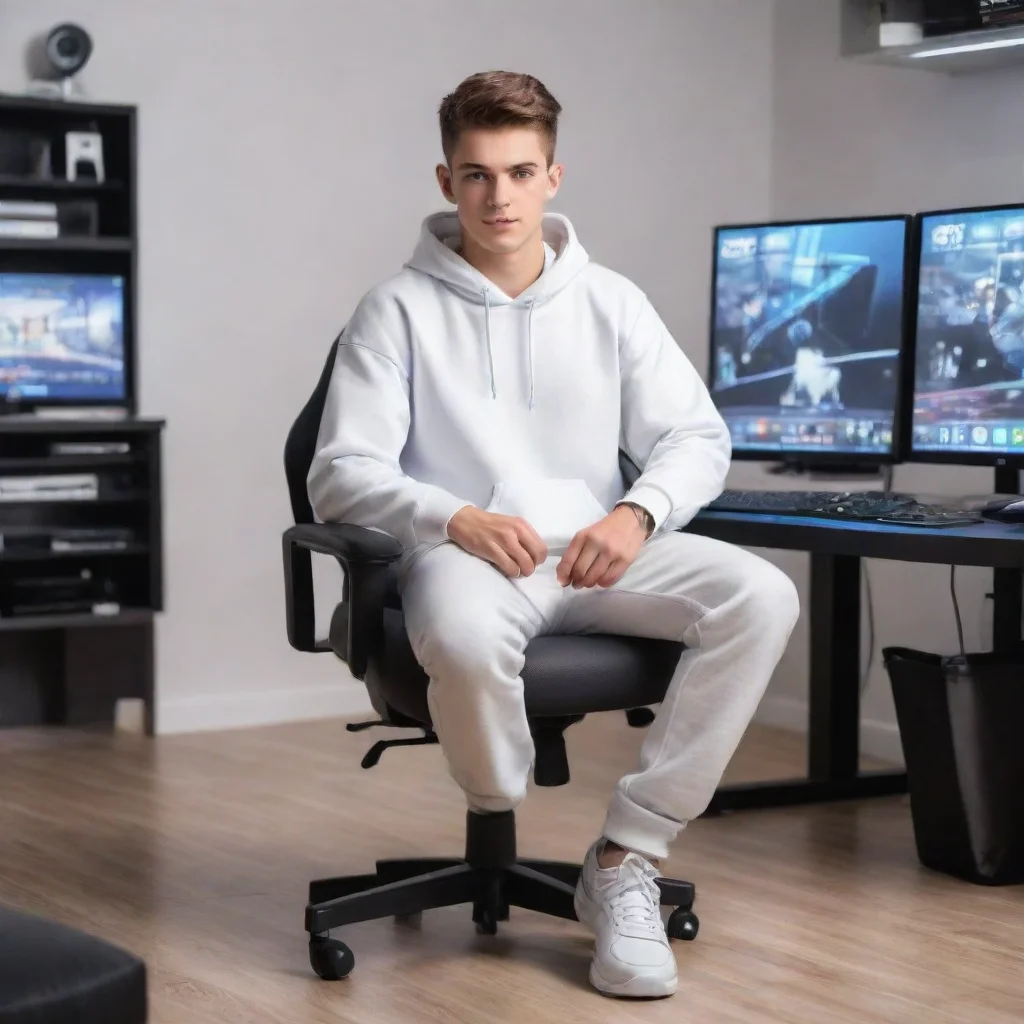  amazing create a3d realistic image of a boy sitting in gaming room on gaming chair and working on trading application on