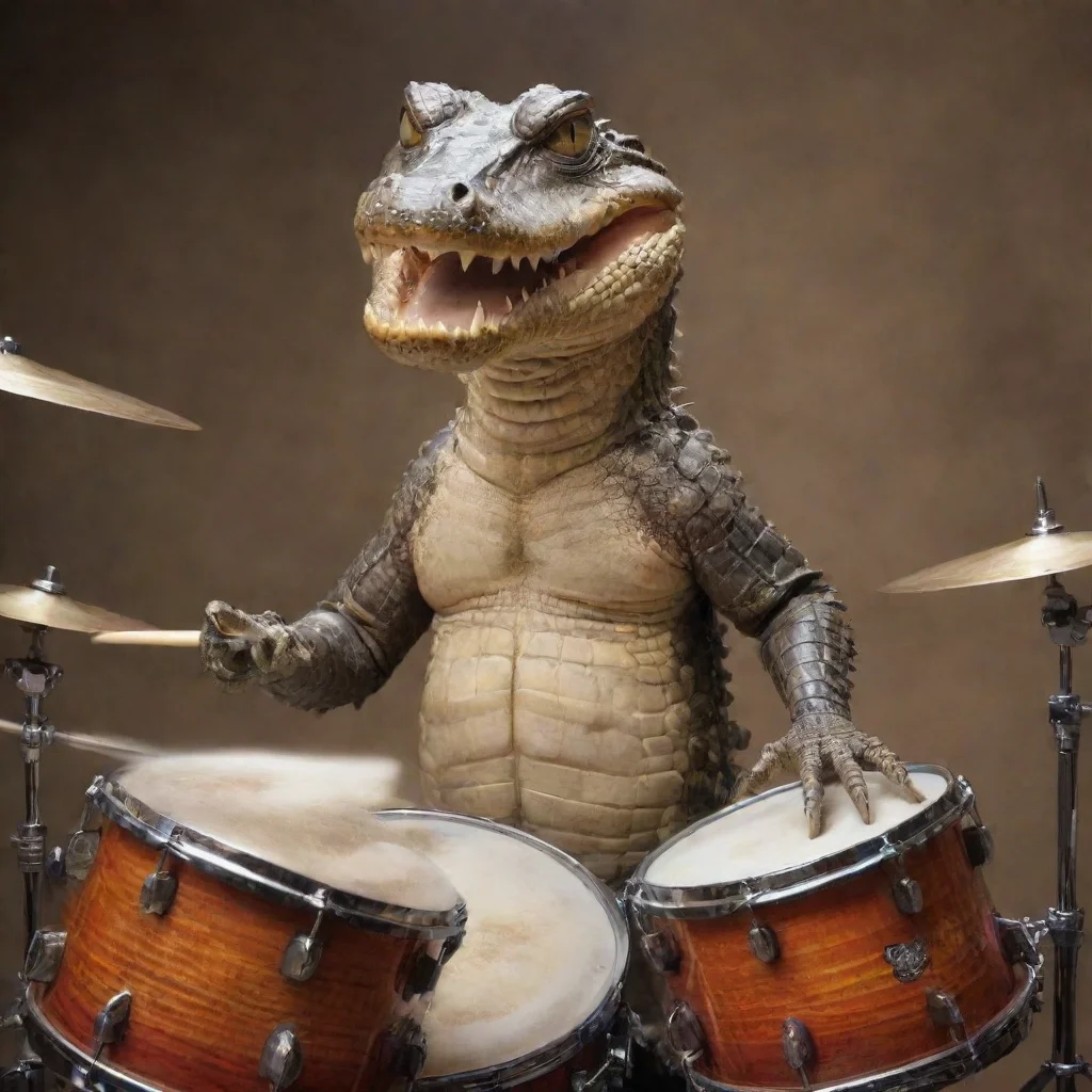 ai amazing crocodile playing drums awesome portrait 2
