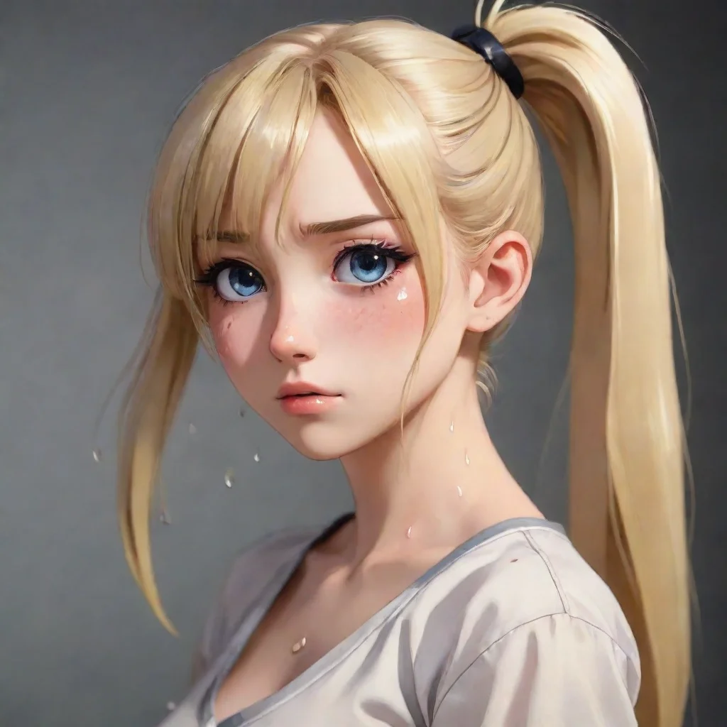 ai amazing crying blonde anime girl with a ponytail awesome portrait 2
