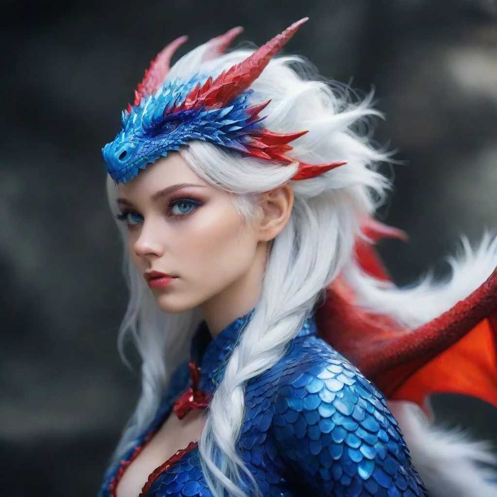 amazing crystal dragonblue and redwhite hair awesome portrait 2