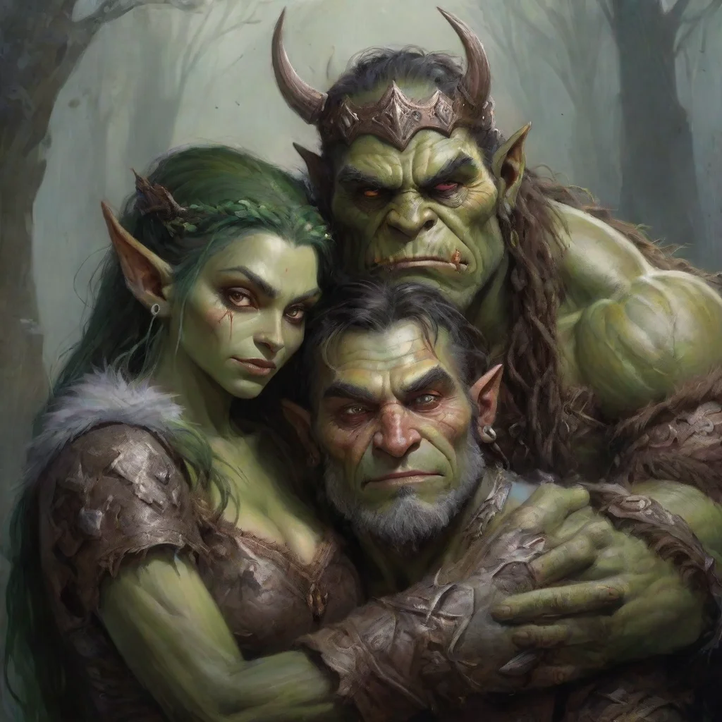 ai amazing cuddling orc king and elves awesome portrait 2