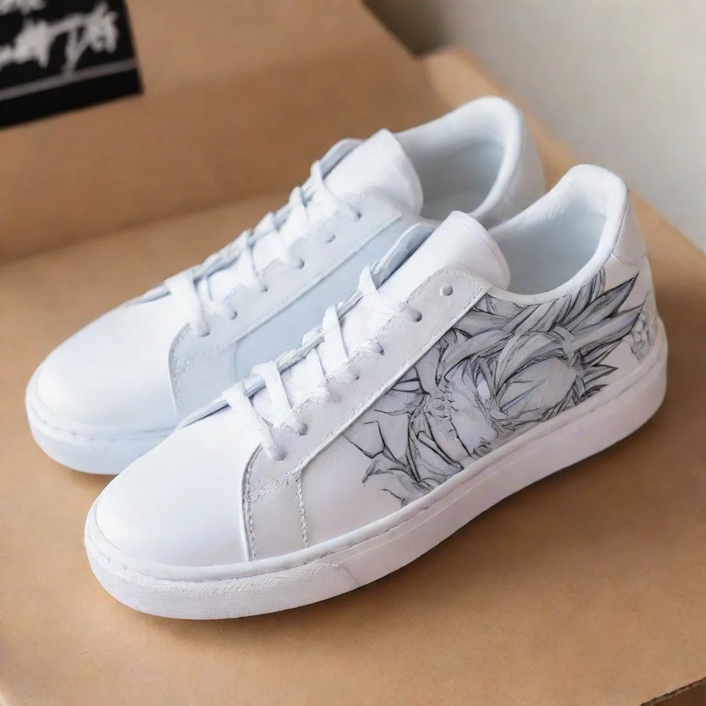 ai amazing customized pair of white sneakers with goku s uncolored sketch but in a box awesome portrait 2