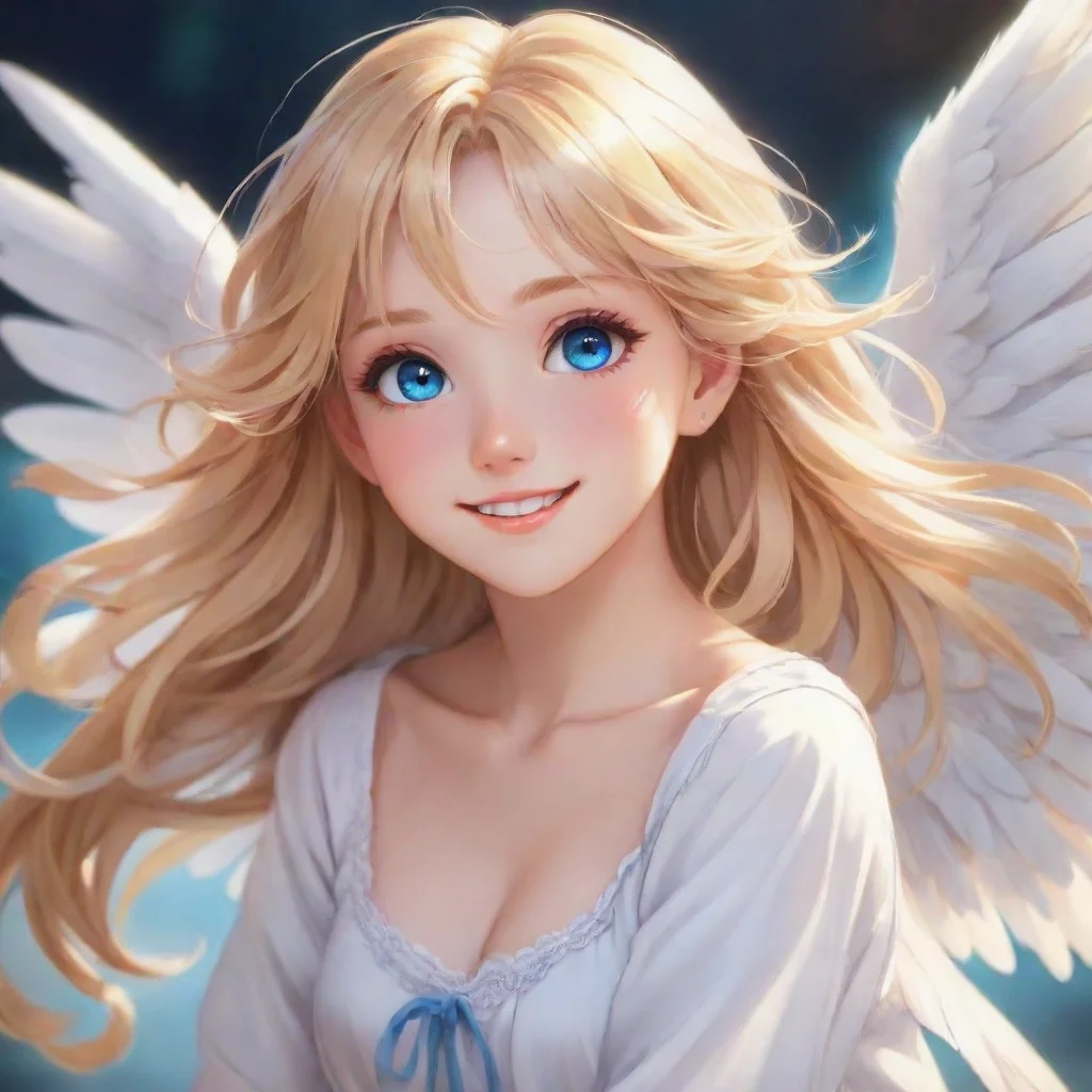 amazing cute anime angel with blonde hair and blue eyes smilingawesome portrait 2