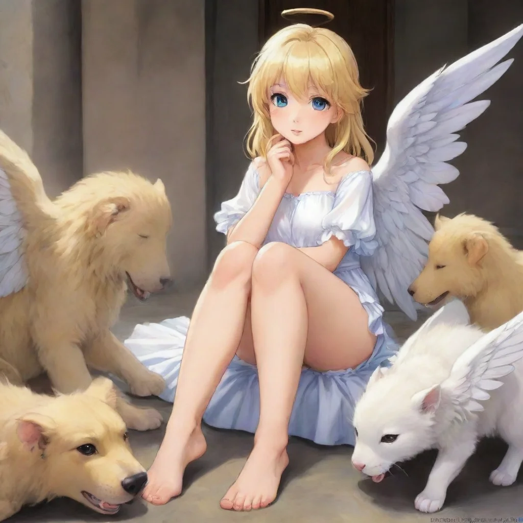  amazing cute blonde anime angel getting her feet sniffed and licked by furry animals awesome portrait 2