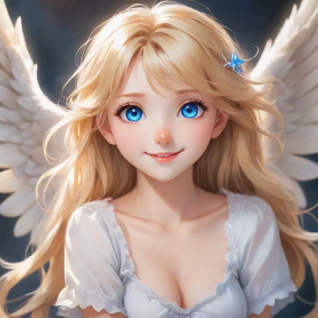 ai amazing cute blonde anime angel with blue eyes smiling appears awesome portrait 2