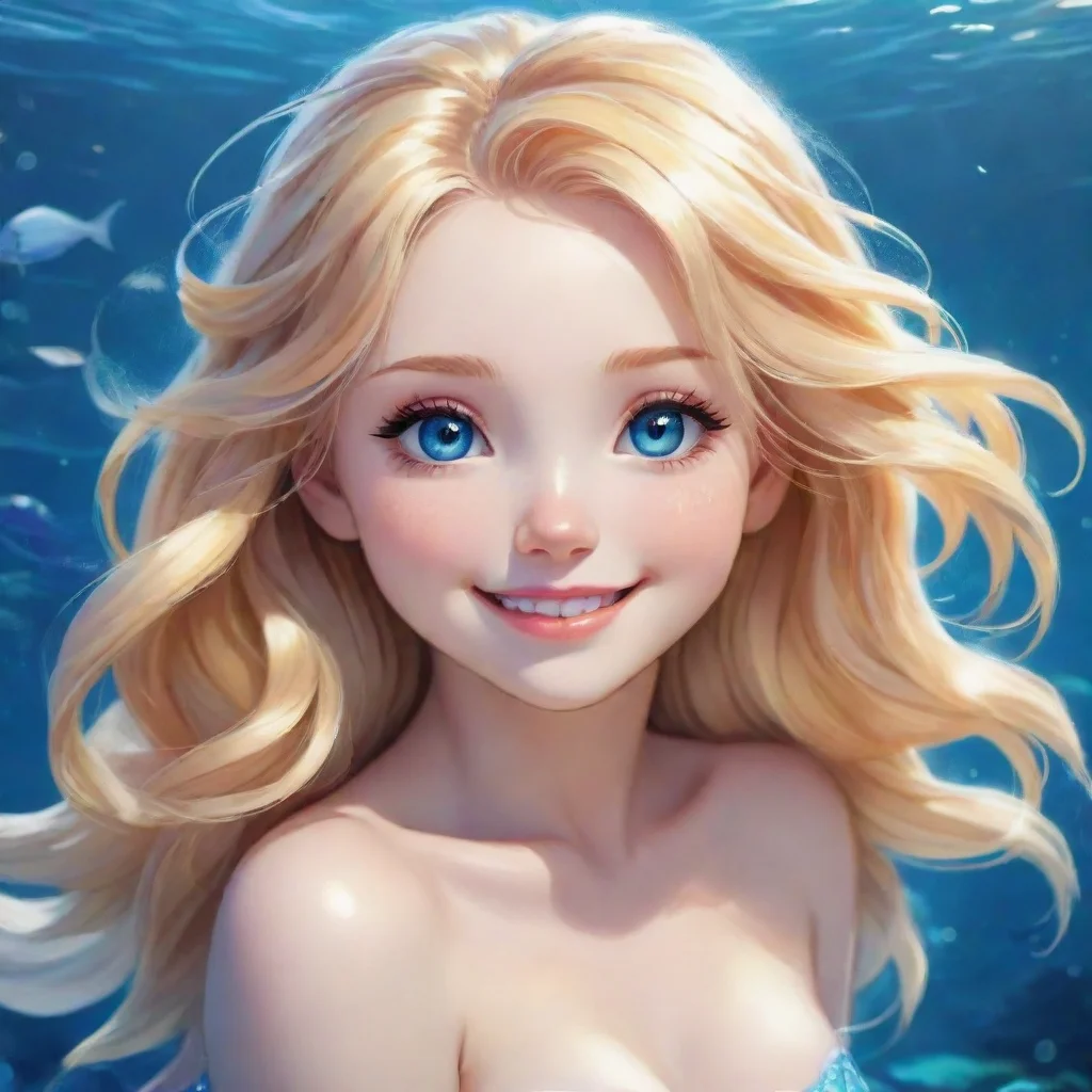  amazing cute blonde anime mermaid with blue eyes smiling awesome portrait 2