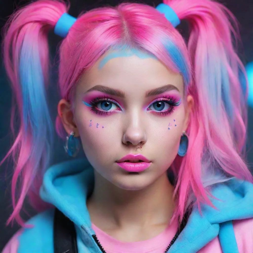  amazing cute womanpink and baby bluebabygirl aesthetic in neon punk style awesome portrait 2