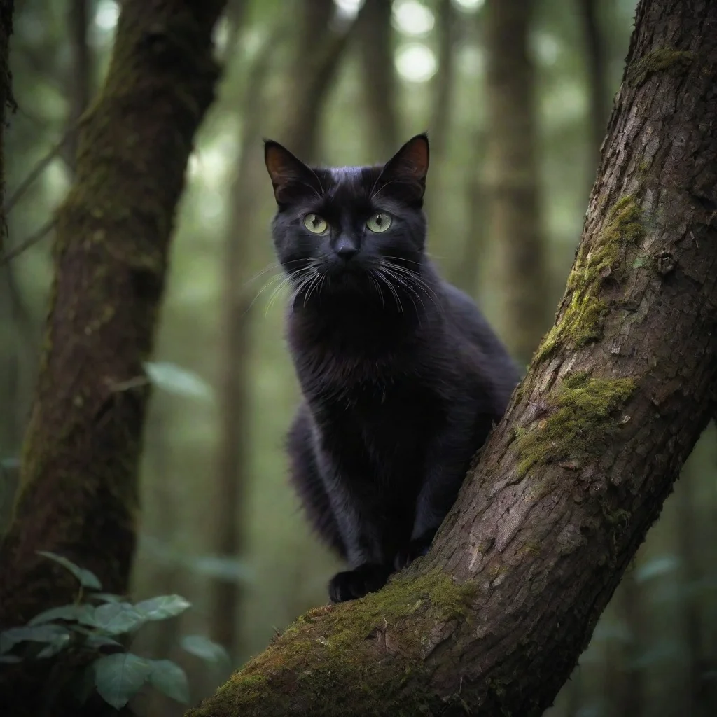 ai amazing dark forest with cat in tree awesome portrait 2