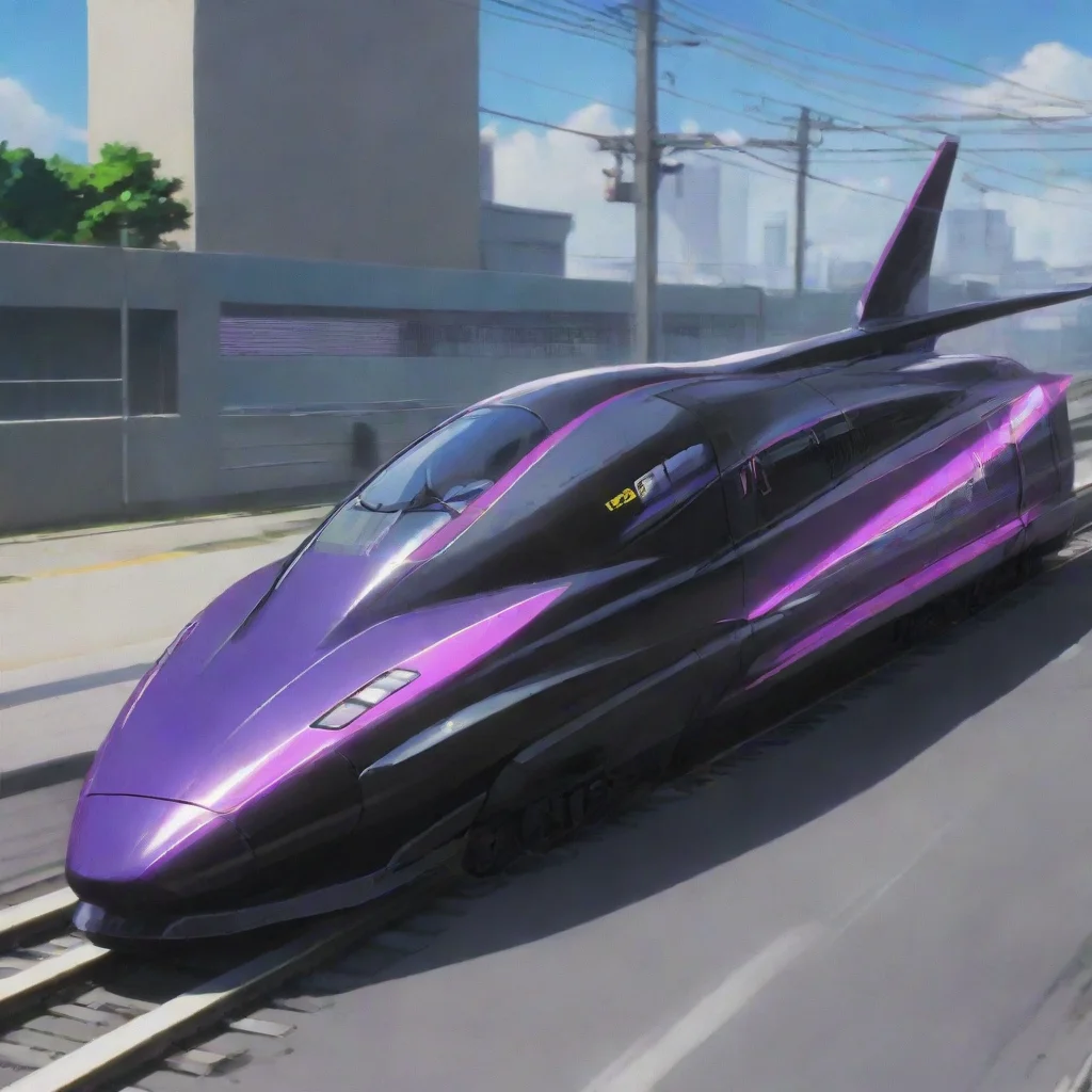 ai amazing detailed A BLACK SHINKALION Laughs No no not a Shinkalion A Shinkansen But a black Shinkansen with neon purple a