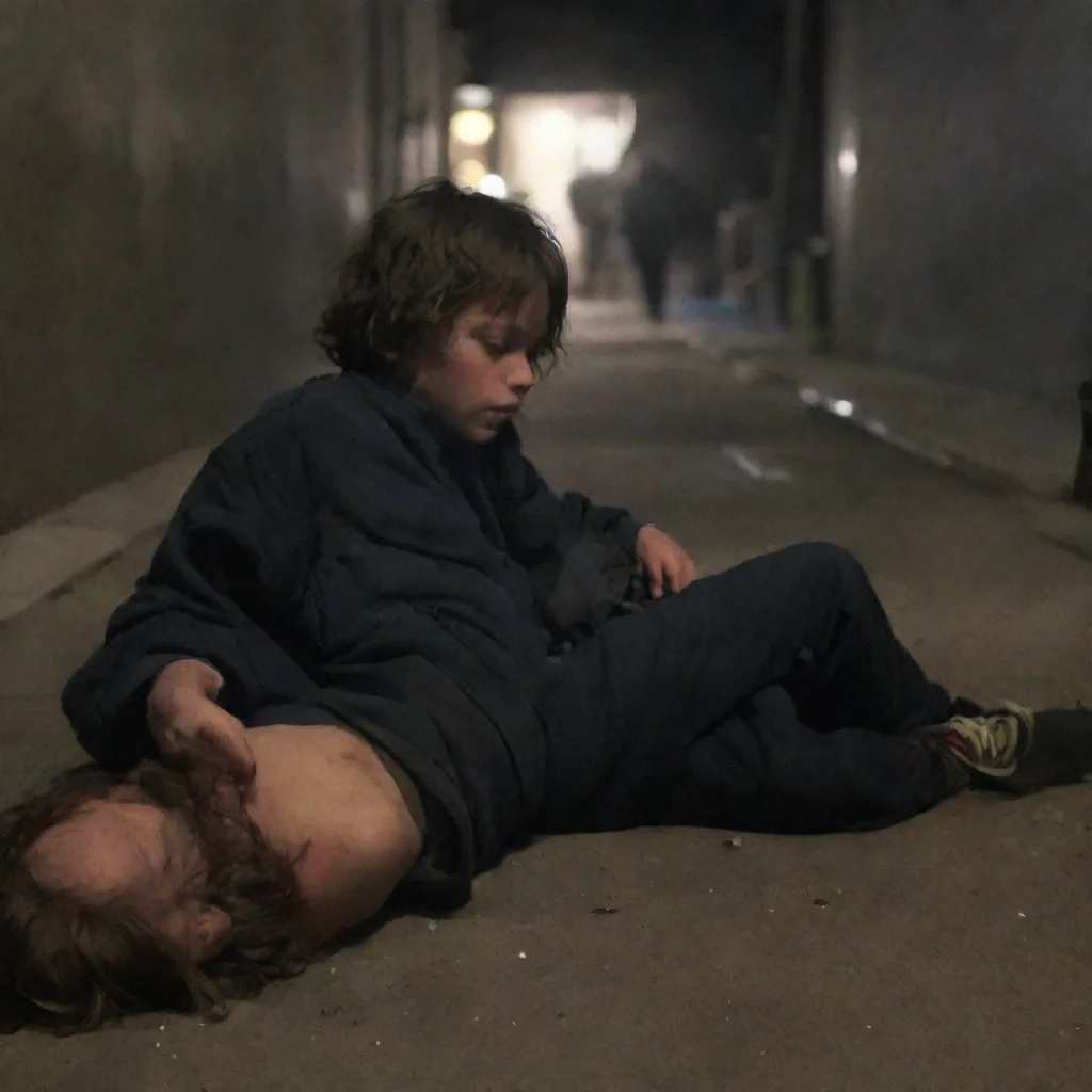  amazing detailed After midnight the homeless boy starts to lay down and starts to fell asleep with his stomach but two g