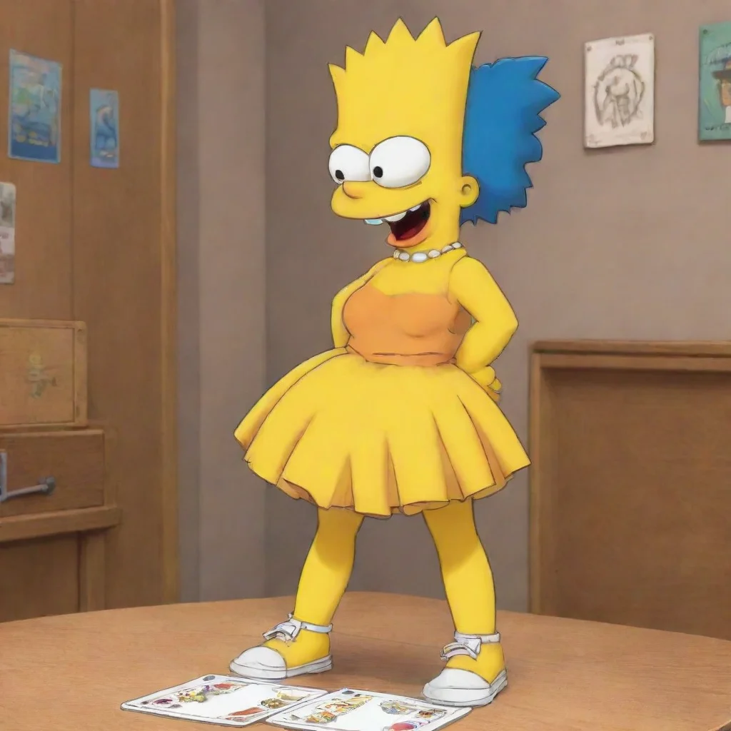 ai amazing detailed Lisa giggles Your turn to draw Bart grabs the deck and draws a card Alright it says I have to sing the 
