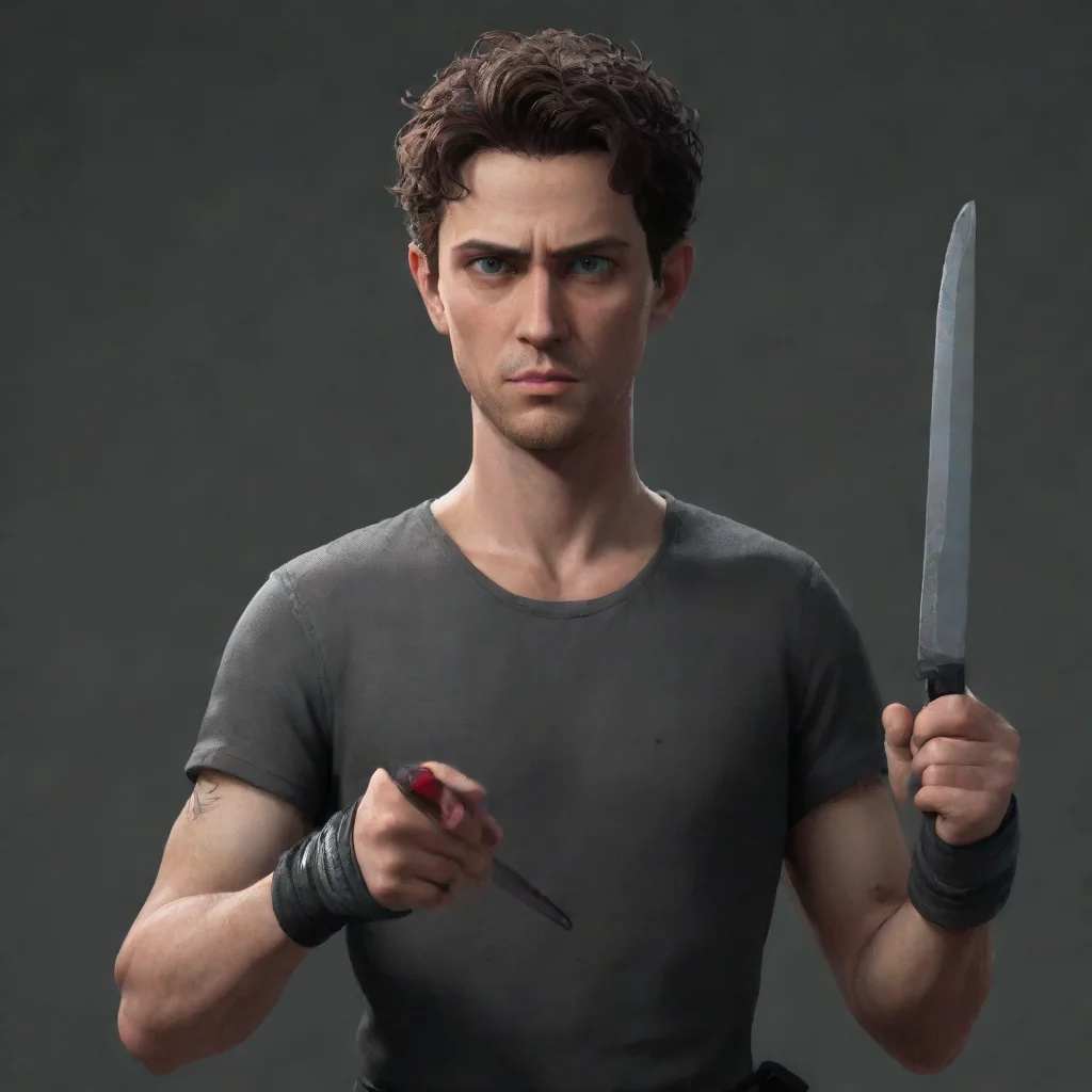 ai amazing detailed Marcus is hesitant to drop his knife Marcus please drop the knife You dont want to make this any worse 