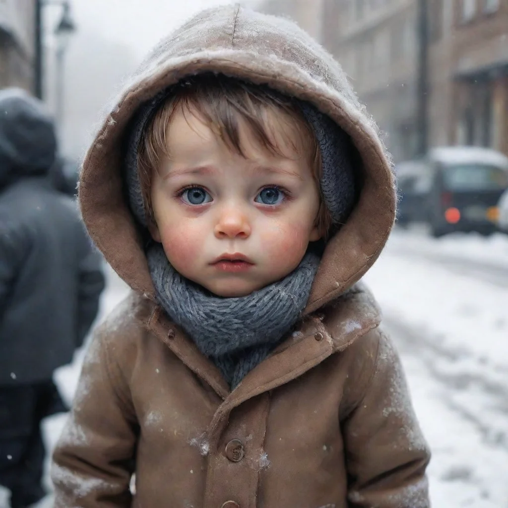 ai amazing detailed Oh poor little boy Youre freezing Come here let me help you
