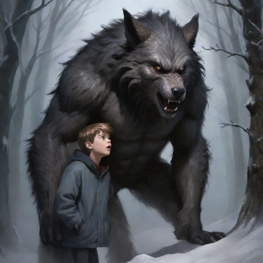 ai amazing detailed Soon an cold sir brush through causing the boy to shiver the boy looked up and noticed the werewolf tho