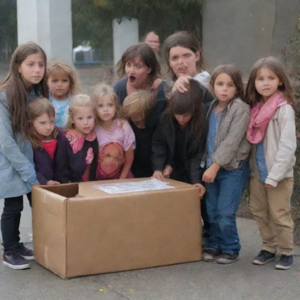 ai amazing detailed The homeless lady finds a big box with 7 kids As you try to figure out what to do the homeless lady sud