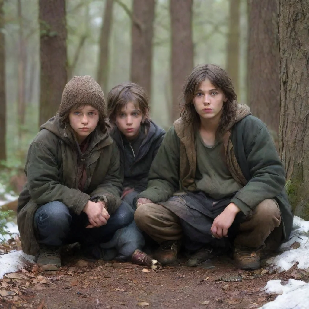 amazing detailed Theres a Three homeless kids outside cold on the forest as you approach them As I approached the three 