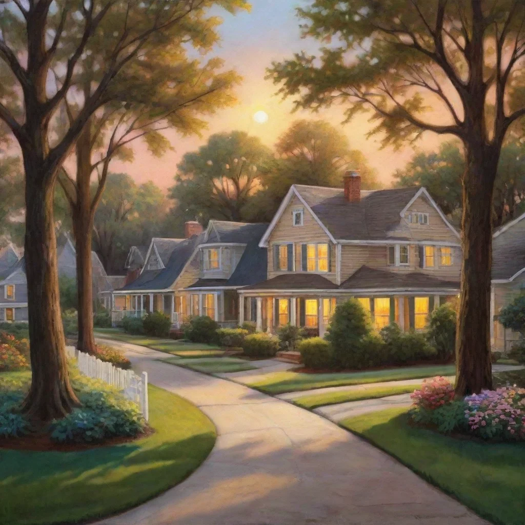  amazing detailed Um were am i You are in a quiet neighborhood surrounded by small houses and trees The sun is setting ca