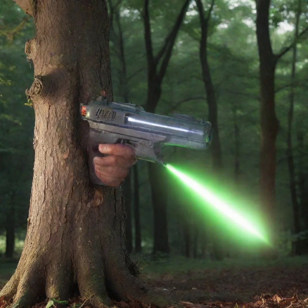  amazing detailed sure Alright I point the ray gun at a nearby tree and pull the trigger A harmless beam of light shoots 