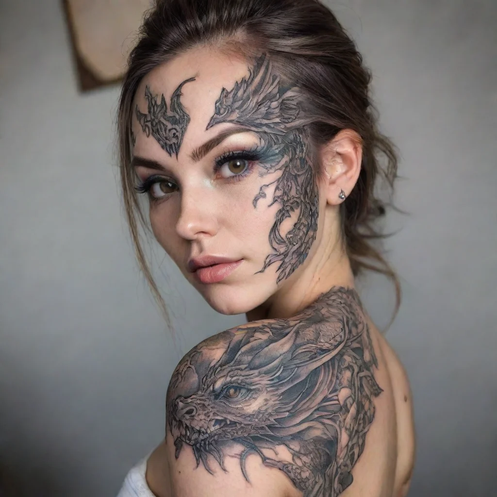ai amazing dragon woman fine line tattoo awesome portrait 2
