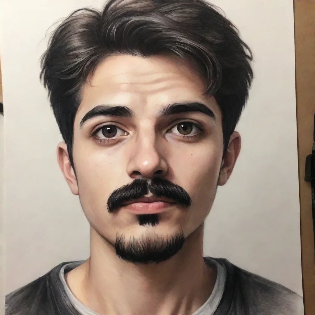 ai amazing draw a 20 year old boy with a mustache and goatee who is suffering from depressionhe is an iranian and his eyes 