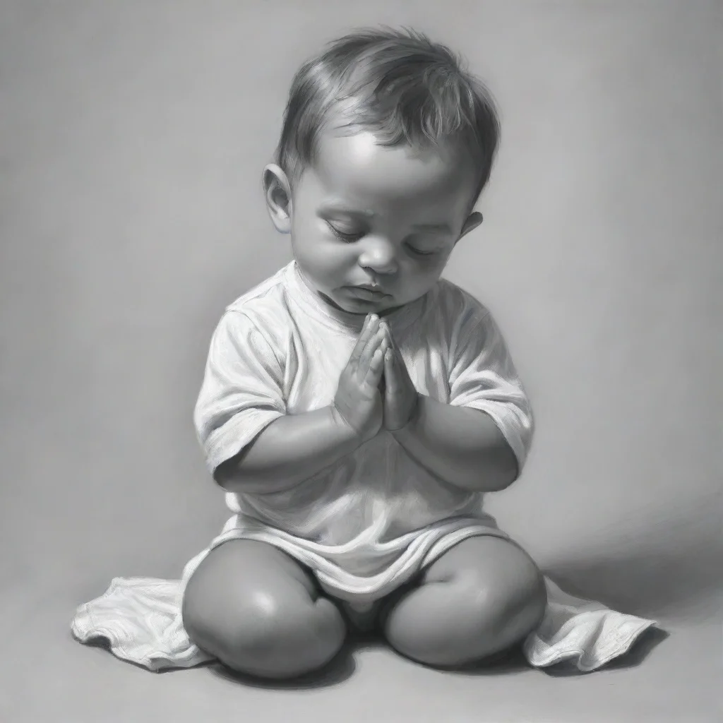 ai amazing drawing of a baby boy kneeling and praying in black and white awesome portrait 2