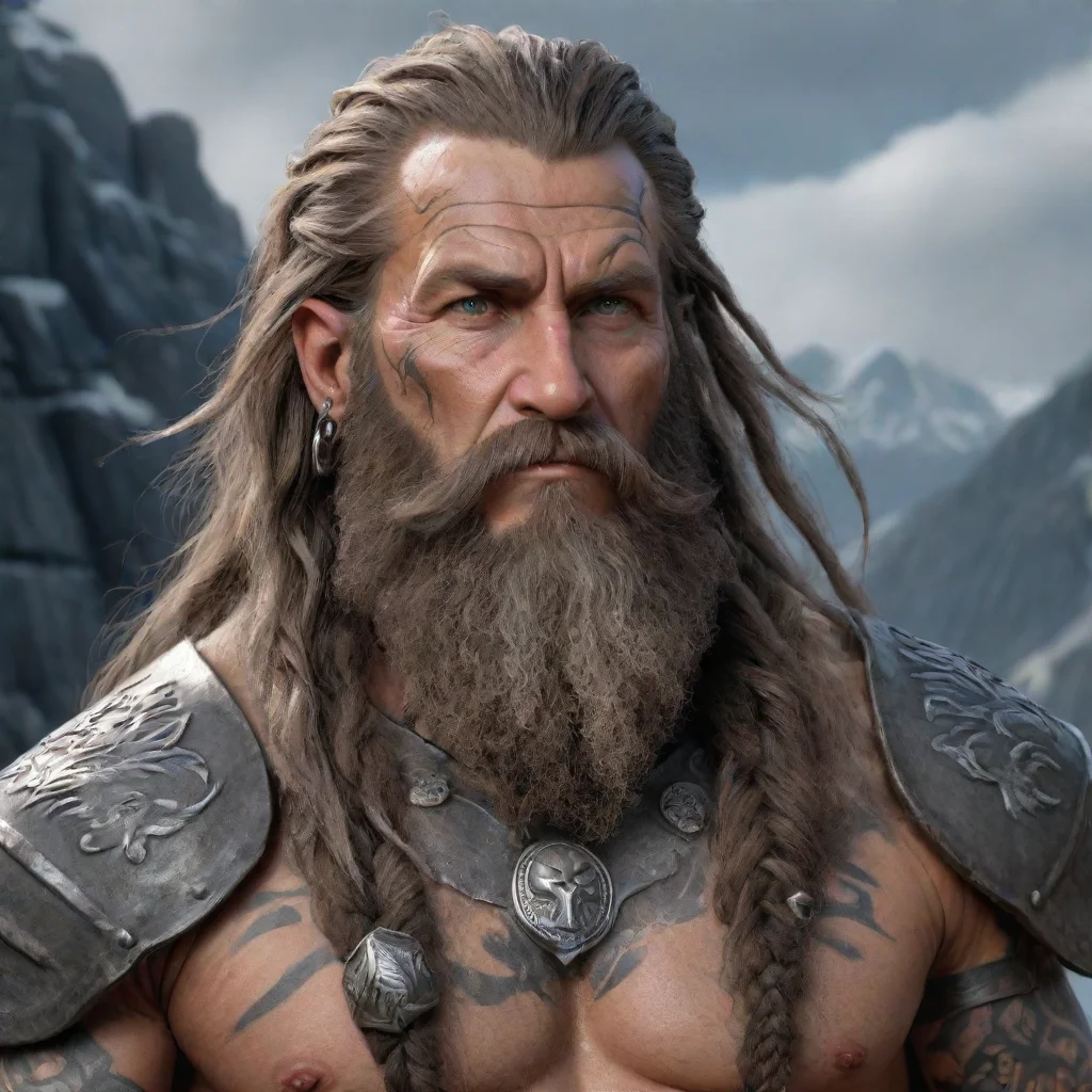 ai amazing elder scrolls nordmountain of a manlarge beard with metal adornmentsmane of hair with metal adornmentsdragonsmok