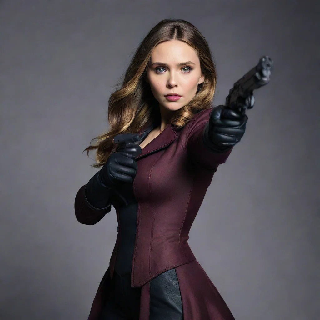  amazing elizabeth olsen as scarlett witch with black gloves and gun awesome portrait 2