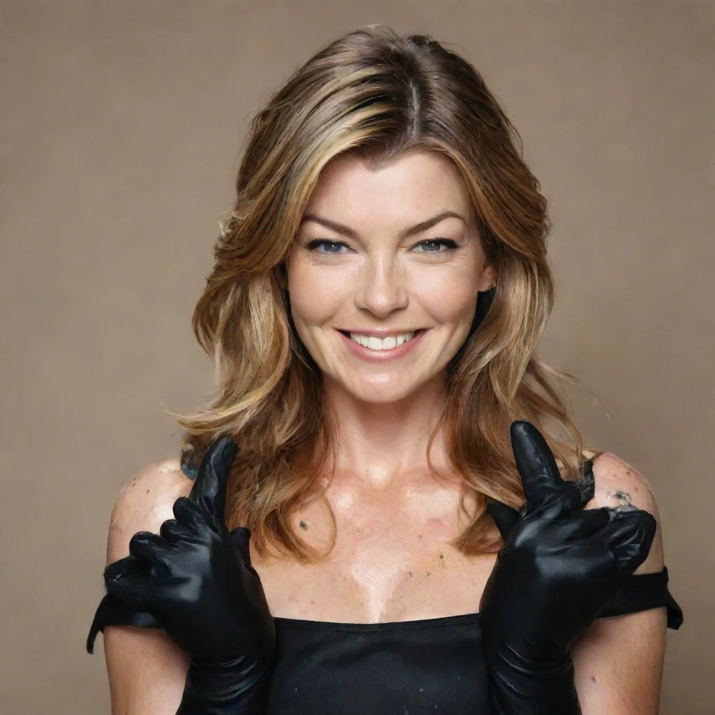 ai amazing ellen pompeo smilingwith black nitrile gloves and gun and mayonnaise splattered everywhere awesome portrait 2