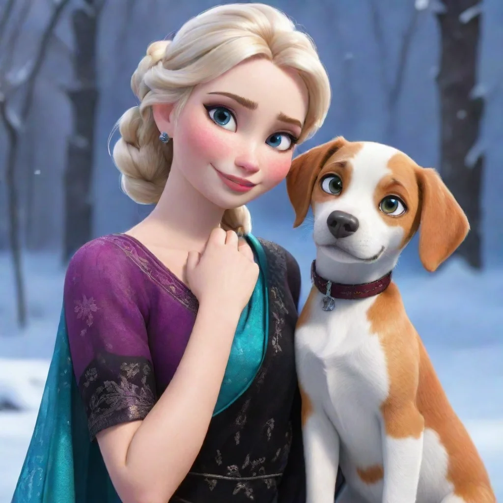 ai amazing elsa and anna frozen saree indian hugs with her dog beagle and cat noir black together smileawesome portrait 2 t