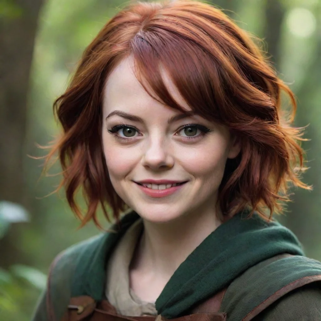  amazing emma stone as a druid rogue dnd short red hair beautiful petite symmetrical face grinning mischiev awesome portr