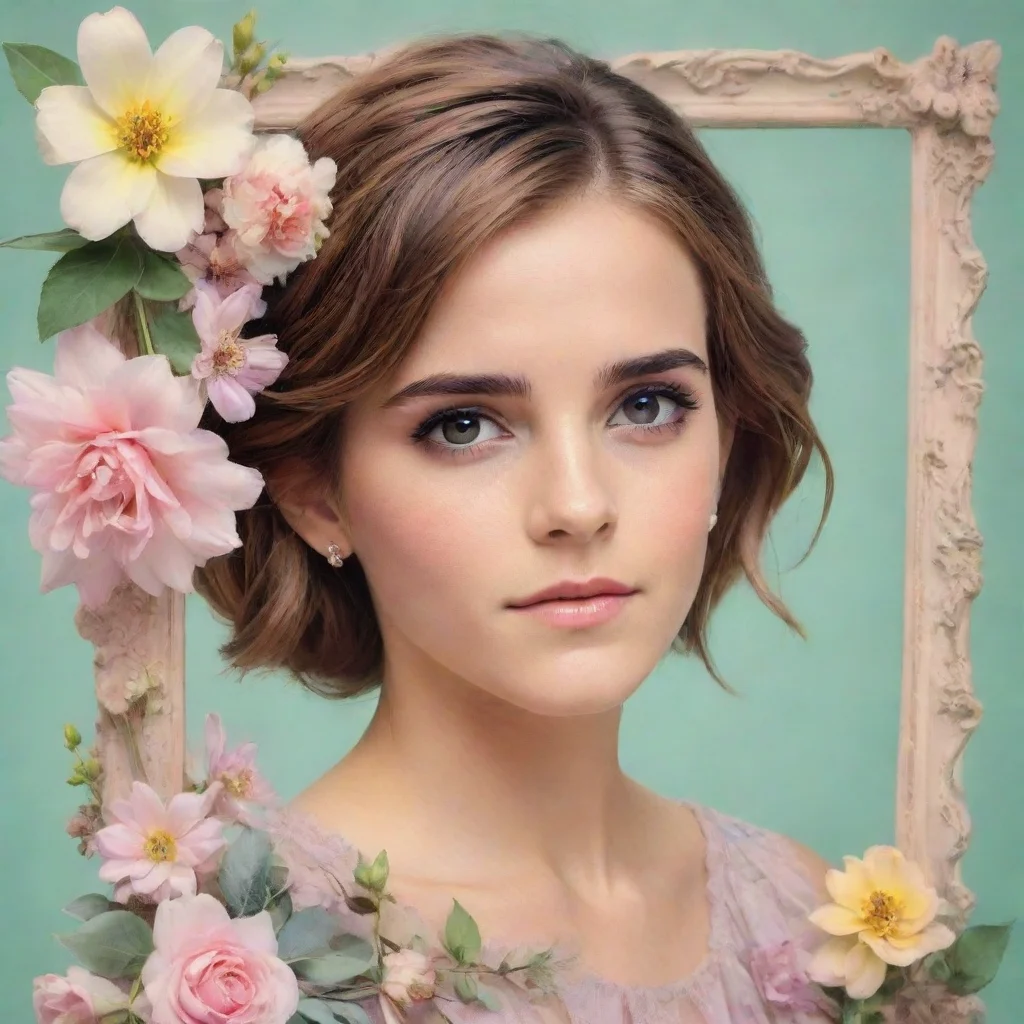 ai amazing emma watson pastel graphic with flower frame awesome portrait 2