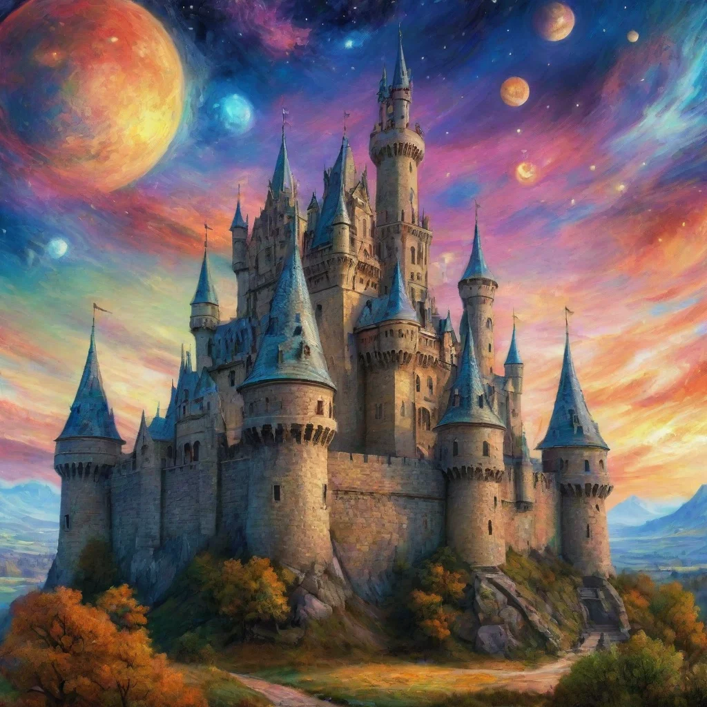 ai amazing epic castle with colorful artistic sky planets van gogh style detailed hd asthetic castle awesome portrait 2 wid