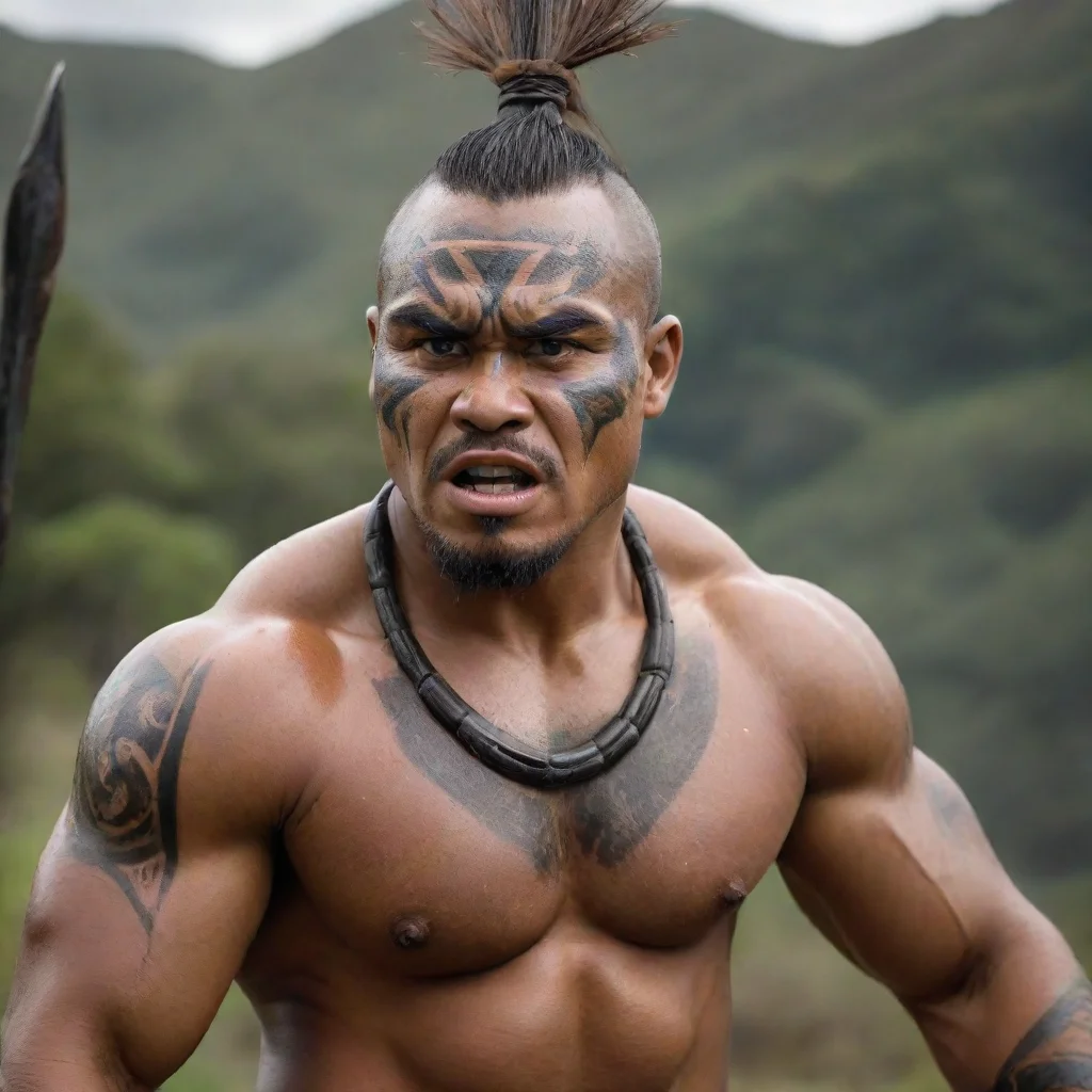 ai amazing epic character strong haka kind hearted warrior pacific islander new zealand maori wooden spear hd wow realistic