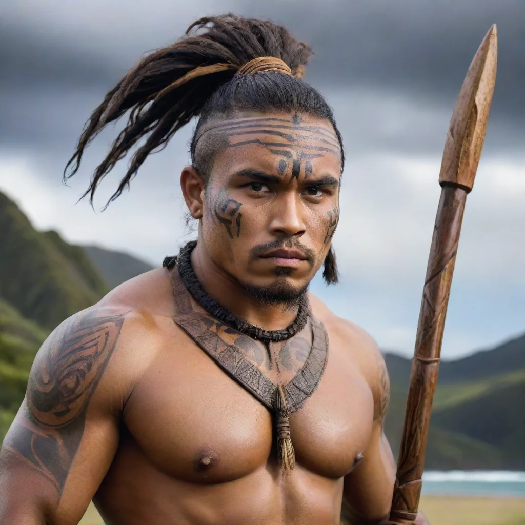 ai amazing epic character strong kind hearted warrior pacific islander new zealand maori wooden spear hd wow realisticaweso