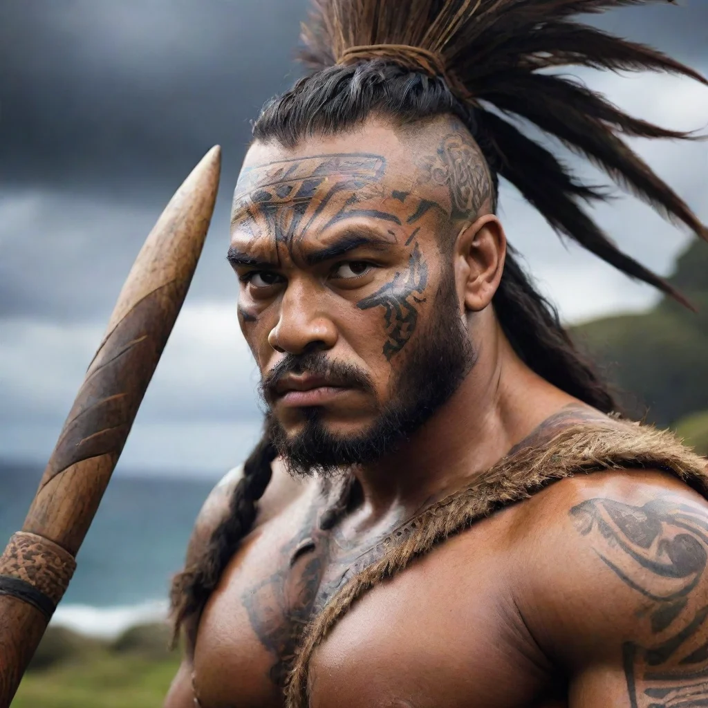 ai amazing epic character strong warrior pacific islander new zealand maori wooden spear hd wow realisticawesome portrait 2