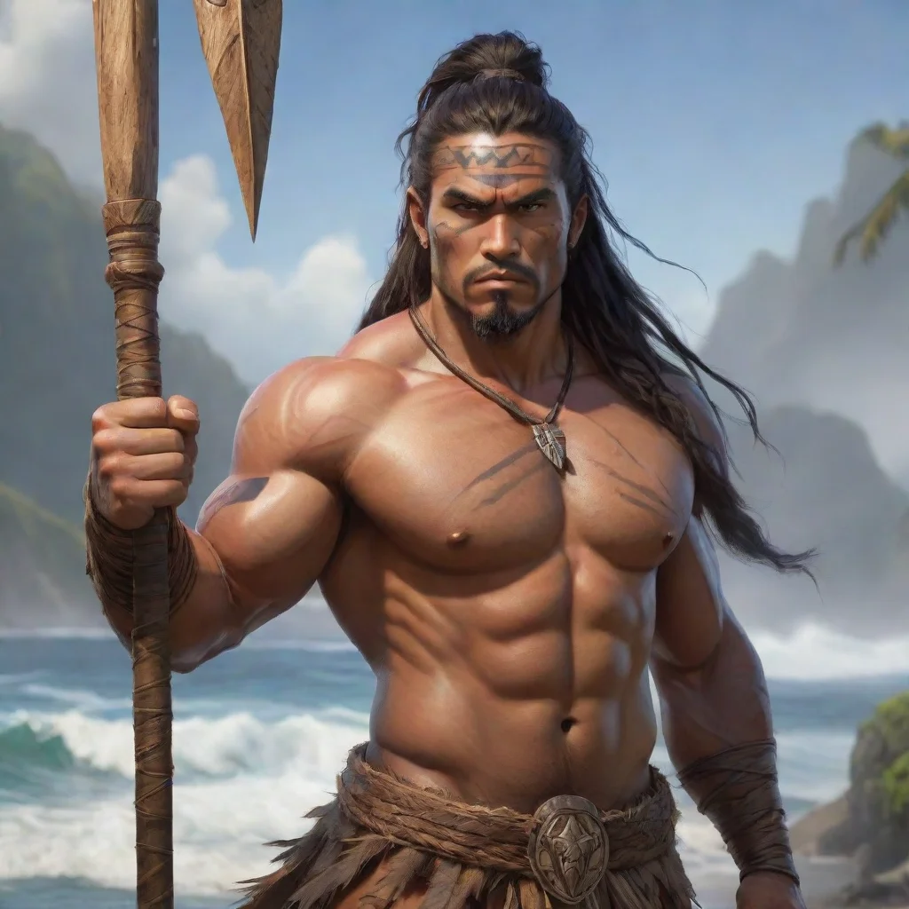 ai amazing epic character strong warrior pacific islander wooden spear hd wow artstation awesome portrait 2 landscape43
