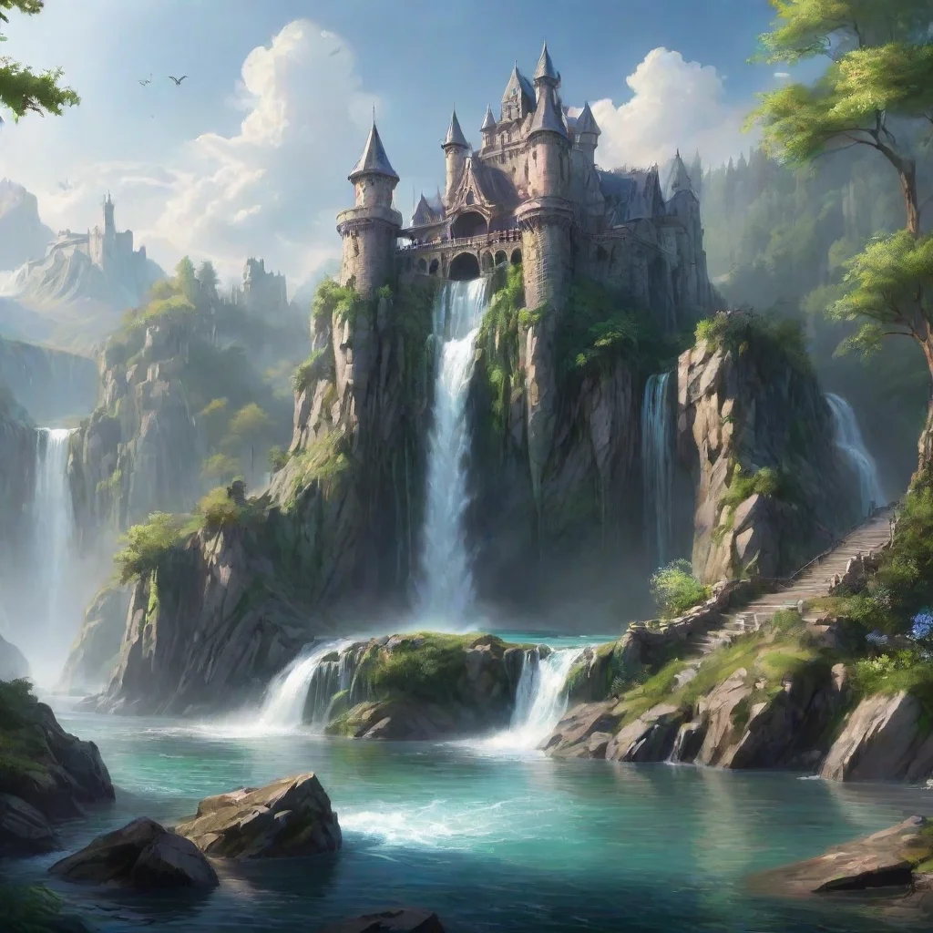  amazing epic peacefulness tranquil waterfall waterfalls castle on lake environment hd beauty artstation bestawesome port