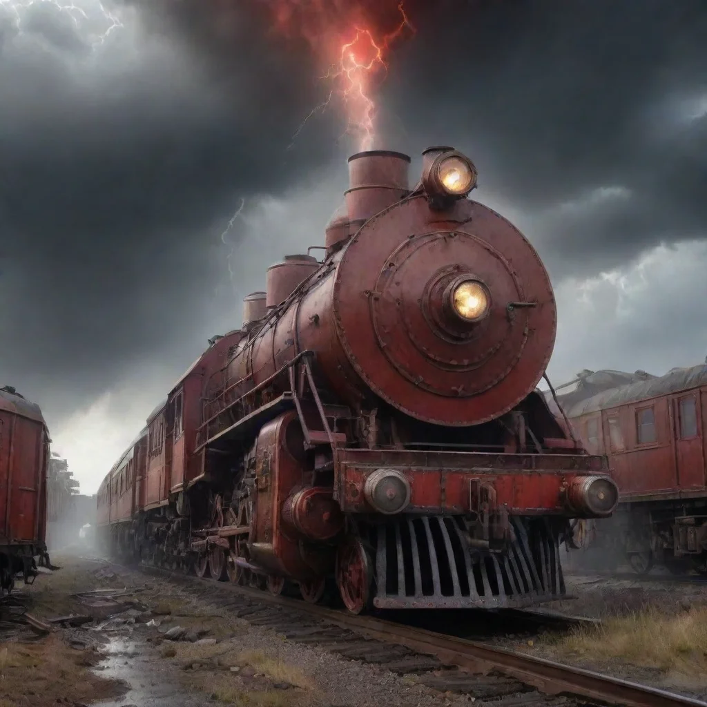 amazing epic red steampunk gothic train in a wasteland detailed photorealistic rainy lightning ar 169 awesome portrait 2