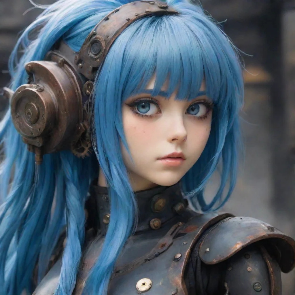  amazing epic strong immortal semi robot blue hair beautiful hd anime ghibli strong gritty environment steampunk best qua